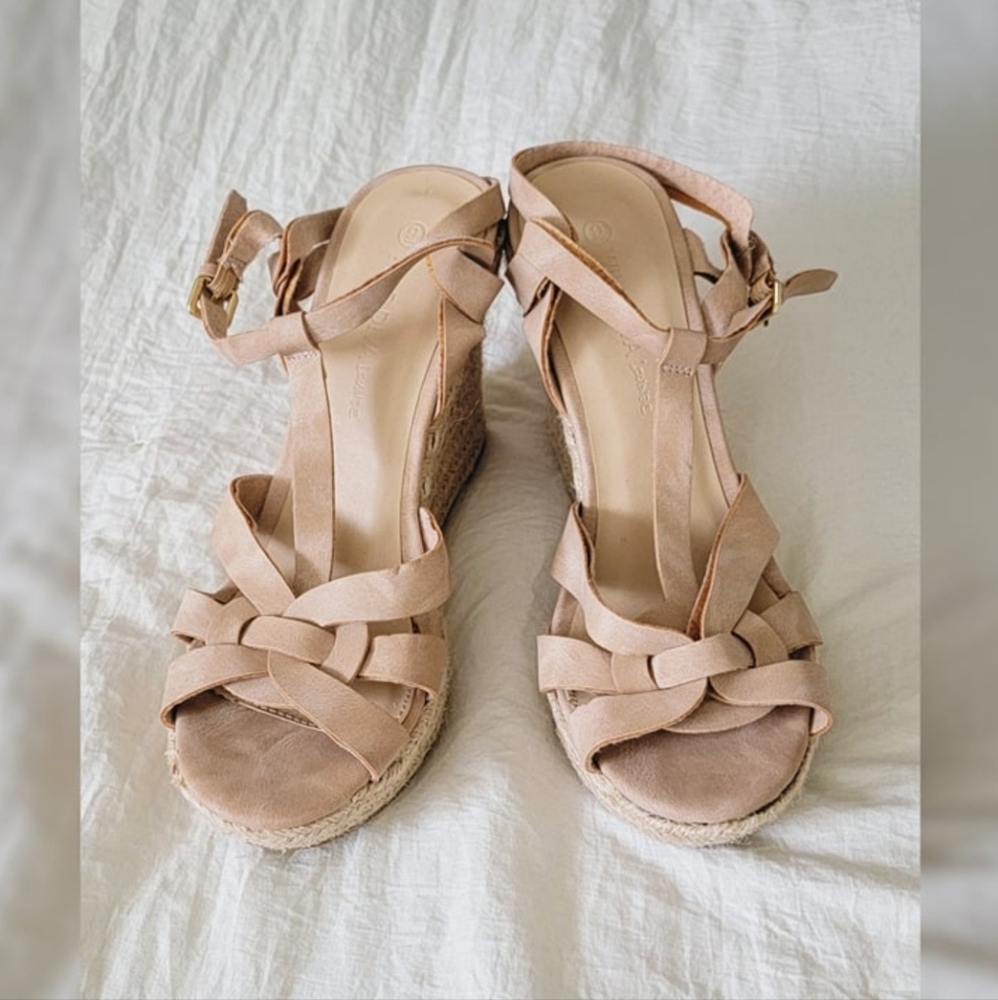 Wild Diva Nude Strappy Wedge Heels (9)
